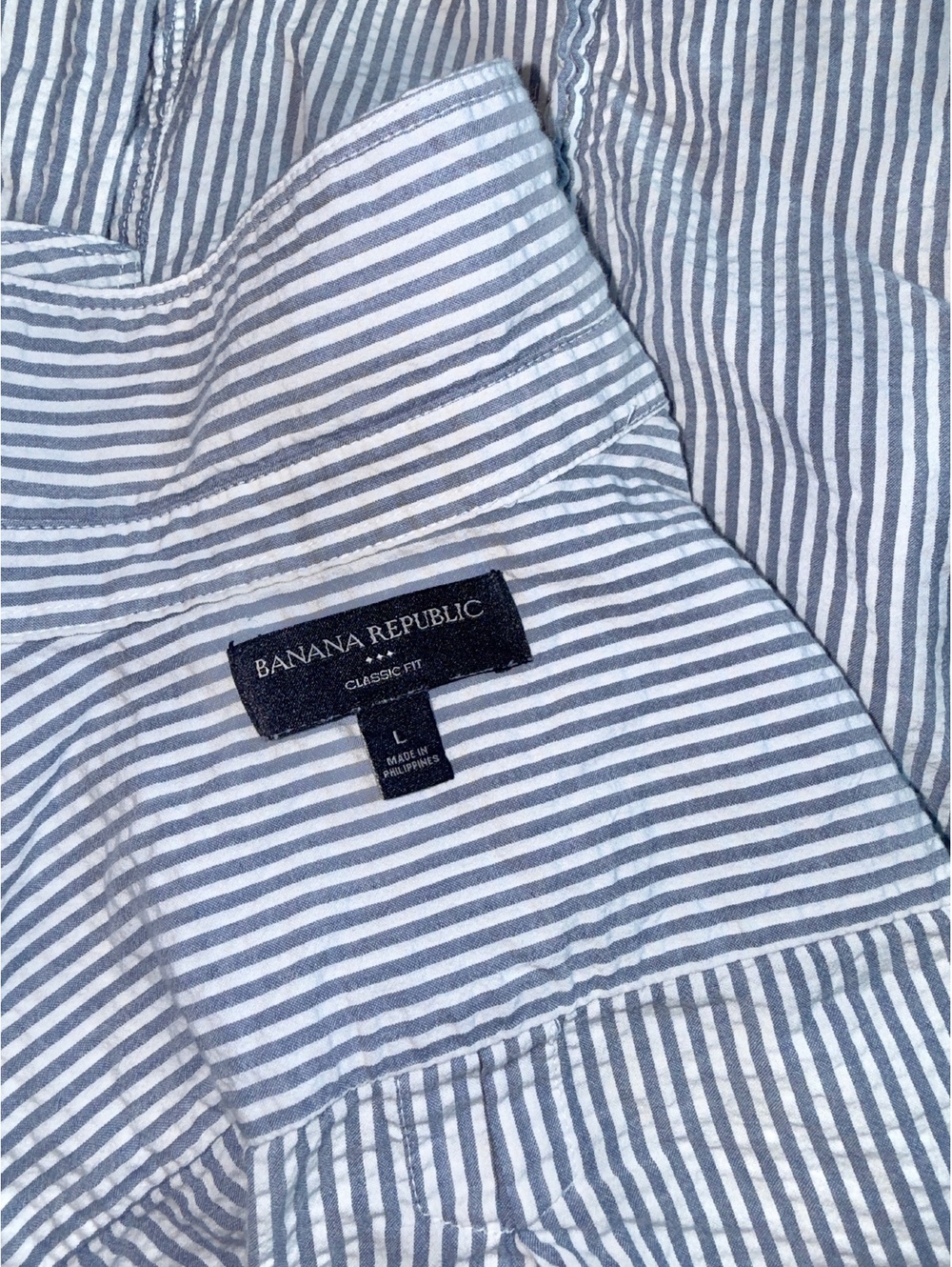 Banana Republic Classic Fit Blue White Striped Cotton Shirt Large Preppy - Picture 3 of 7